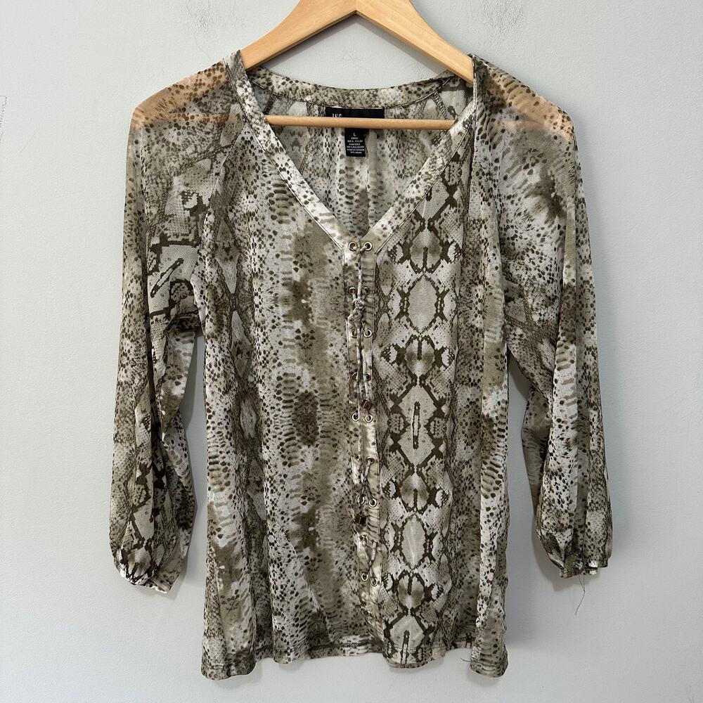 Vintage International Concepts Top Womens Large Green Sheer Y2K Indie Sleeze